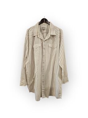 Vintage H Bar C Mr. Tall California Ranchwear Cream Striped Pearl Snap Shirt